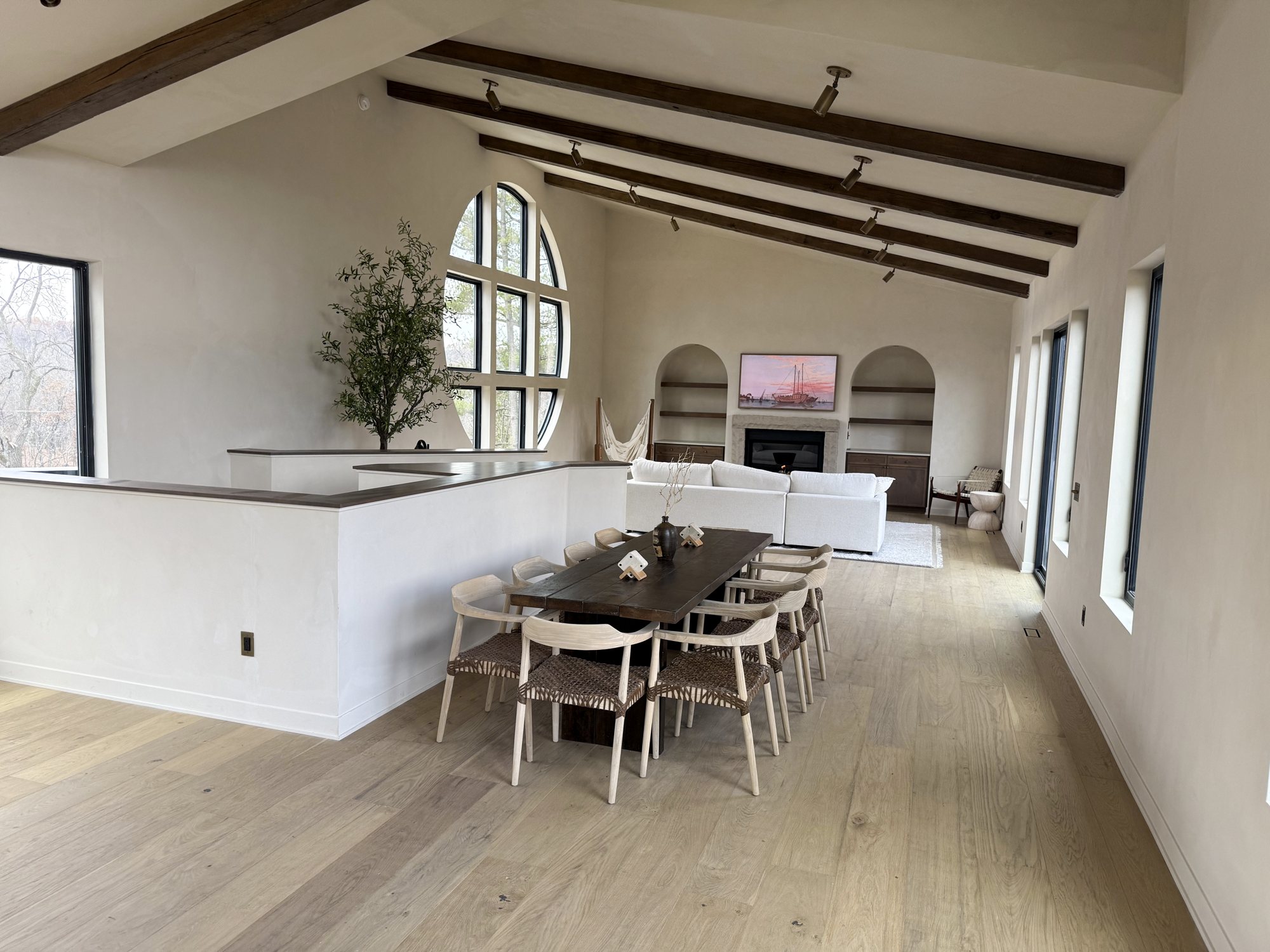 Great room with reclaimed beams