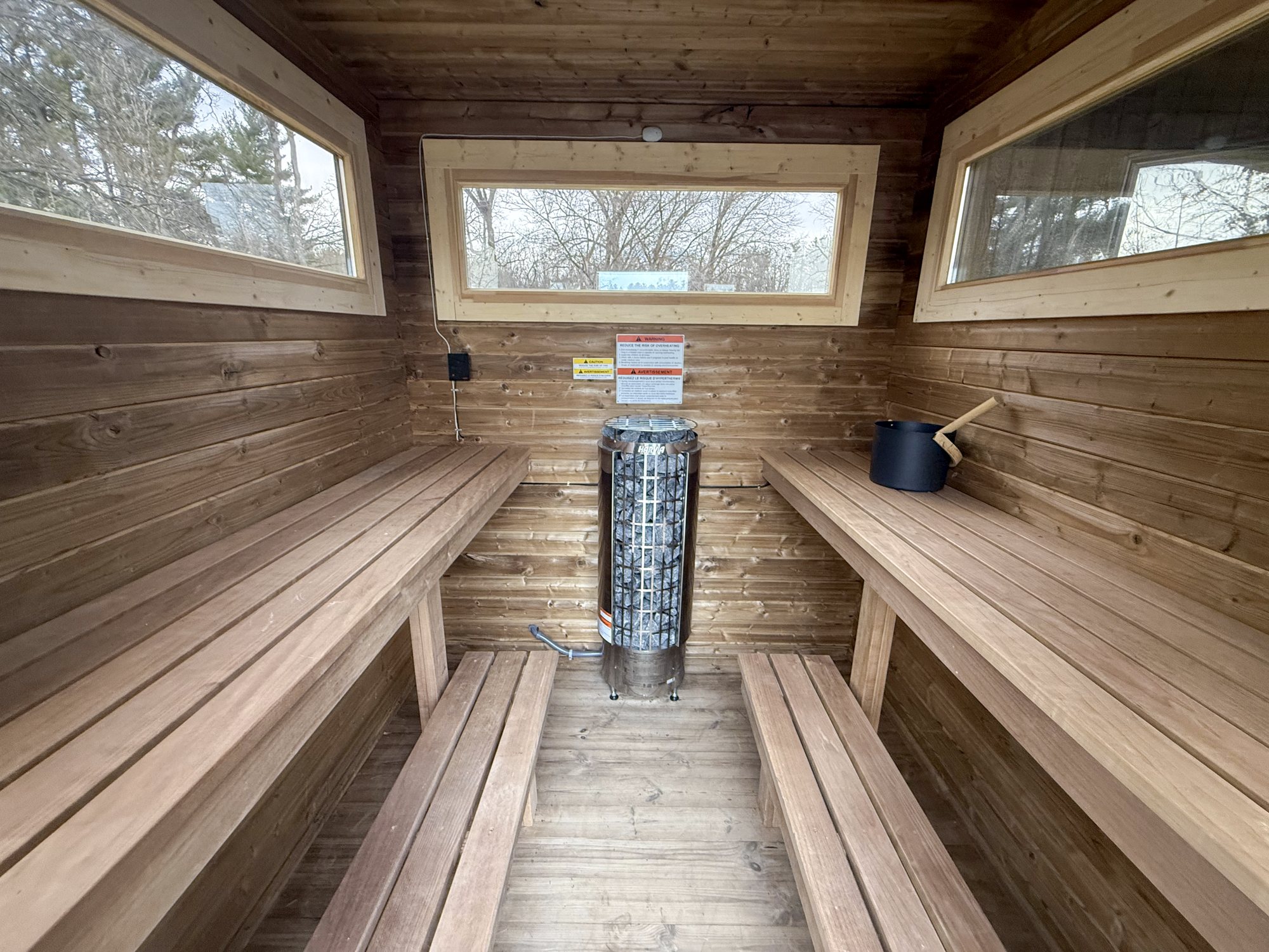Inside the six-person cedar sauna